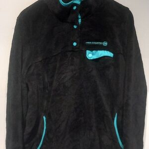 Free Country Black and Teal Button-Up Fleece Sweater Womens, XL